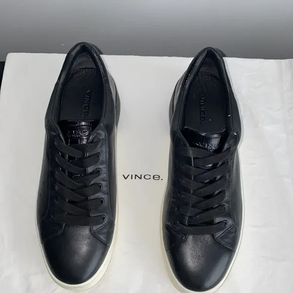 Vince Bensley Black Leather Platform Lace Up Sneakers 8.5