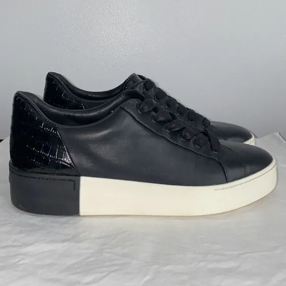 Vince Bensley Black Leather Platform Lace Up Sneakers 8.5