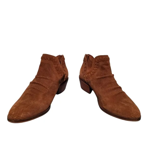 Vince Camuto Brown Leather Zip Ankle Booties Boots Women's Size 9.5M