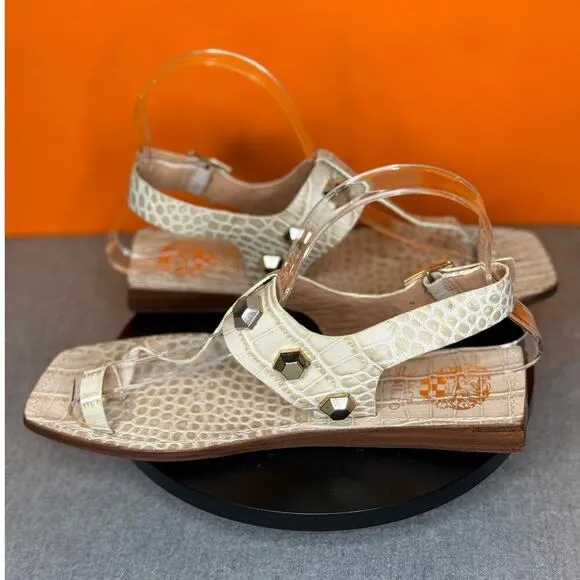 Vince Camuto Dailette Leather Ankle Strap Thong Sandals Summer Croc SIZE 6