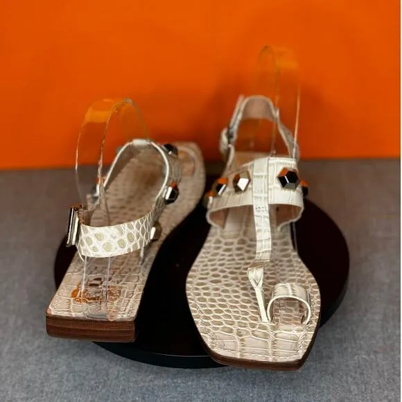 Vince Camuto Dailette Leather Ankle Strap Thong Sandals Summer Croc SIZE 6