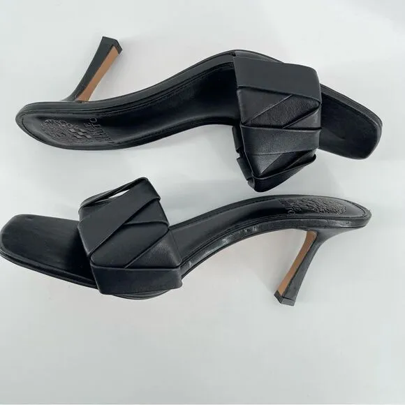 Vince Camuto Endonta Black Leather Pintucked Braided Stiletto Heel Sandals Sz 9