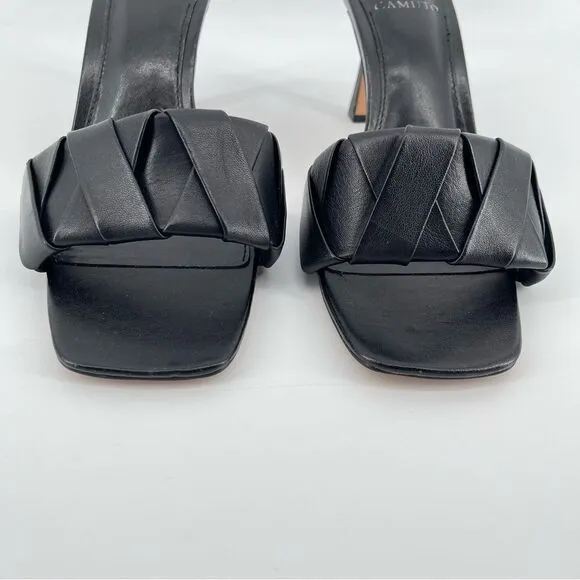 Vince Camuto Endonta Black Leather Pintucked Braided Stiletto Heel Sandals Sz 9