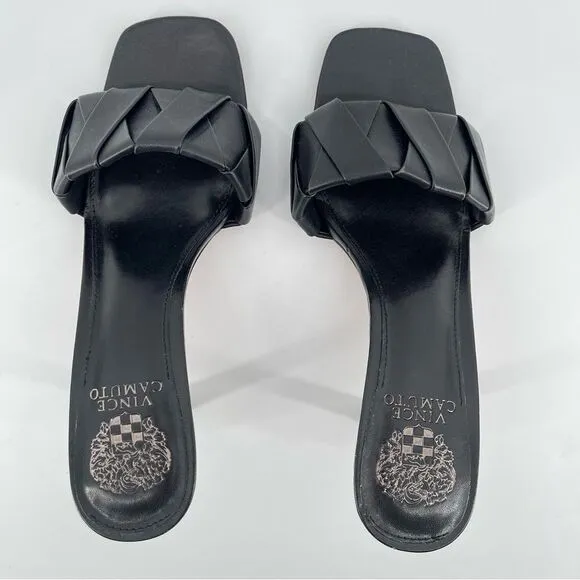 Vince Camuto Endonta Black Leather Pintucked Braided Stiletto Heel Sandals Sz 9