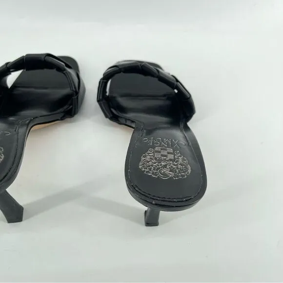 Vince Camuto Endonta Black Leather Pintucked Braided Stiletto Heel Sandals Sz 9