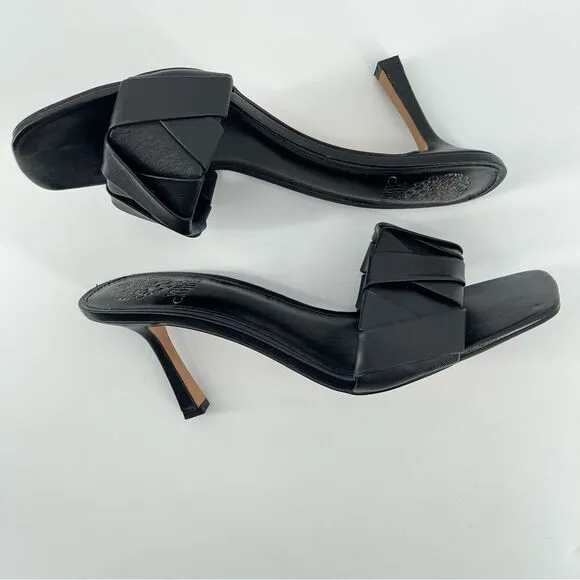 Vince Camuto Endonta Black Leather Pintucked Braided Stiletto Heel Sandals Sz 9