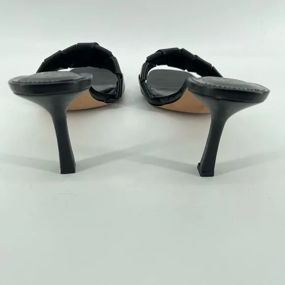 Vince Camuto Endonta Black Leather Pintucked Braided Stiletto Heel Sandals Sz 9