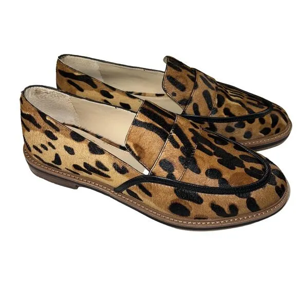 Vince Camuto Jordan Leopard Cow Hair Flat Slip On Oxford Loafer Shoes Size 9.5