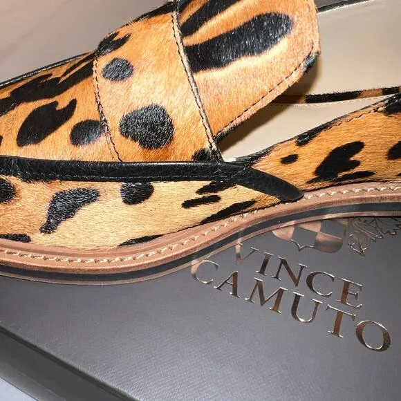 Vince Camuto Jordan Leopard Cow Hair Flat Slip On Oxford Loafer Shoes Size 9.5