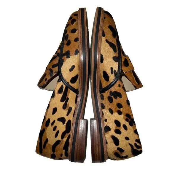 Vince Camuto Jordan Leopard Cow Hair Flat Slip On Oxford Loafer Shoes Size 9.5
