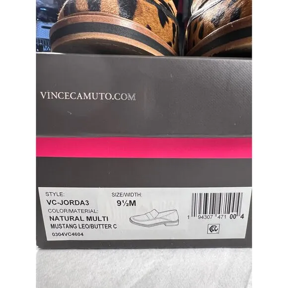 Vince Camuto Jordan Leopard Cow Hair Flat Slip On Oxford Loafer Shoes Size 9.5