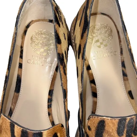Vince Camuto Jordan Leopard Cow Hair Flat Slip On Oxford Loafer Shoes Size 9.5
