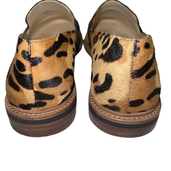 Vince Camuto Jordan Leopard Cow Hair Flat Slip On Oxford Loafer Shoes Size 9.5