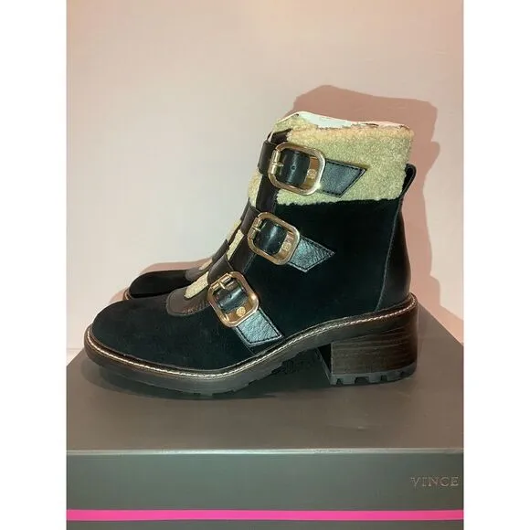 Vince Camuto KLERICA Leather Moto/Hiker Boots Black Women Size 7.5M‎ NEW