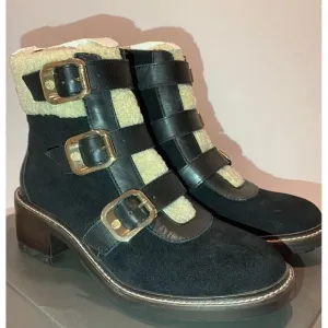 Vince Camuto KLERICA Leather Moto/Hiker Boots Black Women Size 7.5M‎ NEW