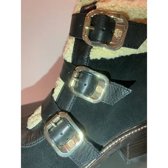 Vince Camuto KLERICA Leather Moto/Hiker Boots Black Women Size 7.5M‎ NEW