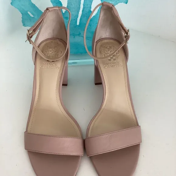 Vince Camuto Sandals Blush pink high heel ankle strap Leathers Shoes Sz 8.5M/ 39