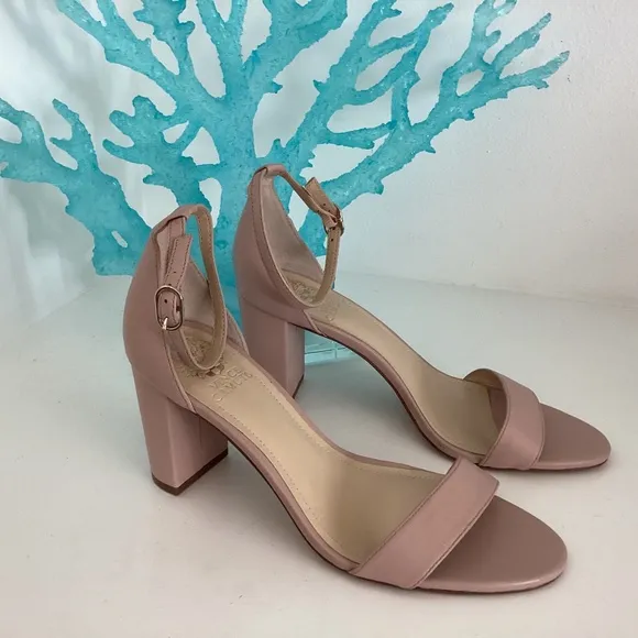 Vince Camuto Sandals Blush pink high heel ankle strap Leathers Shoes Sz 8.5M/ 39