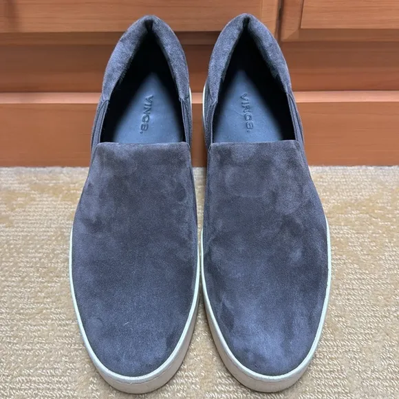 Vince Charcoal Grey Suede Warren Platform Slip On Sneakers, Size 8.5