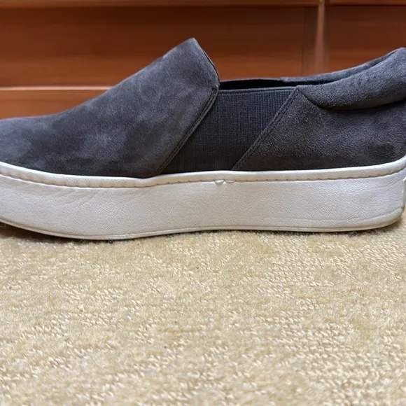 Vince Charcoal Grey Suede Warren Platform Slip On Sneakers, Size 8.5