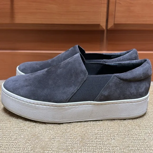 Vince Charcoal Grey Suede Warren Platform Slip On Sneakers, Size 8.5