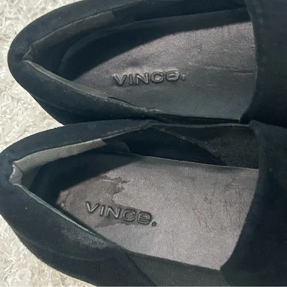 Vince Ladies Size 6 1/2 Black Suede Slip On Sneakers