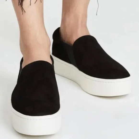 Vince Ladies Size 6 1/2 Black Suede Slip On Sneakers