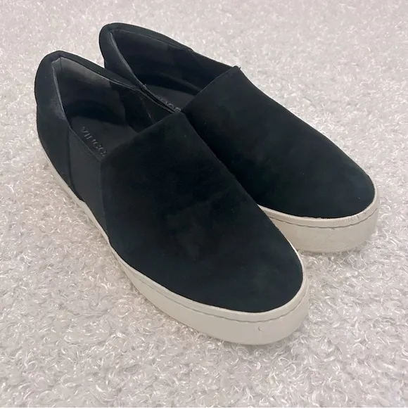 Vince Ladies Size 6 1/2 Black Suede Slip On Sneakers