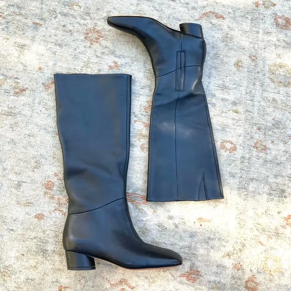 Vince NWT Black Leather Low Heel Square Toe Boots Sz 5