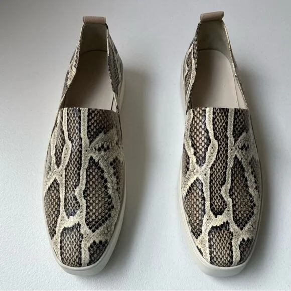 Vince Saxon 2 Snake Embossed Leather Platform Sneakers Slip-On Reptile Size 9.5