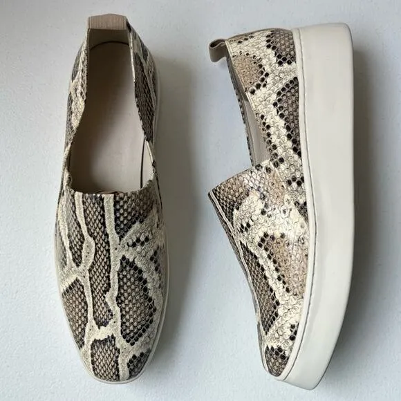 Vince Saxon 2 Snake Embossed Leather Platform Sneakers Slip-On Reptile Size 9.5