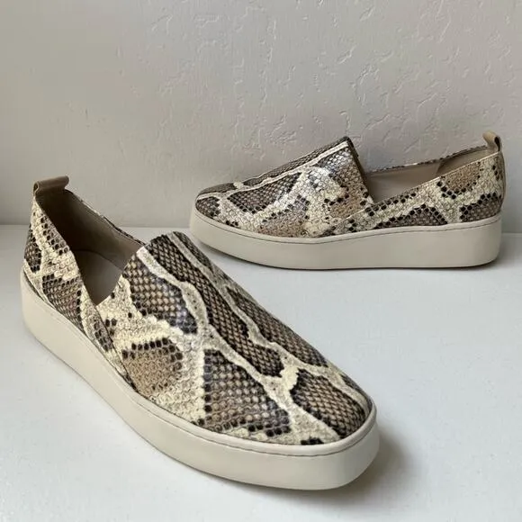 Vince Saxon 2 Snake Embossed Leather Platform Sneakers Slip-On Reptile Size 9.5