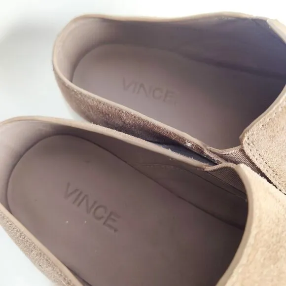 Vince Verrell Slip on Beige Taupe Suede Sneakers Mules Shoes Women's Size 7.5