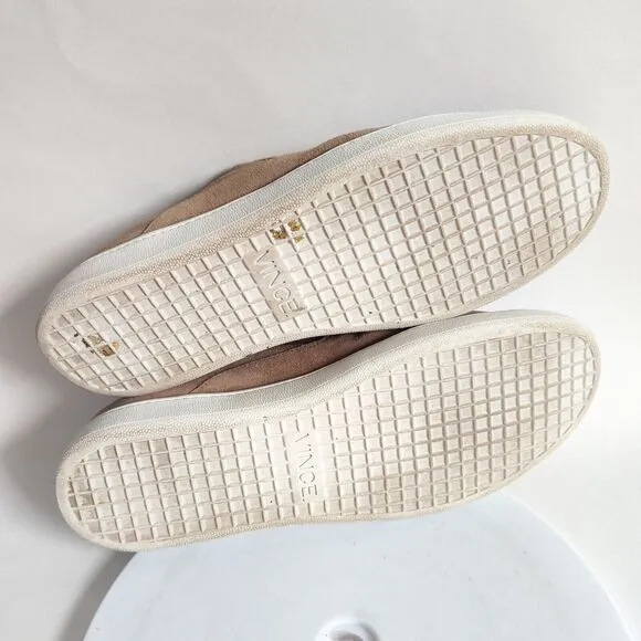 Vince Verrell Slip on Beige Taupe Suede Sneakers Mules Shoes Women's Size 7.5