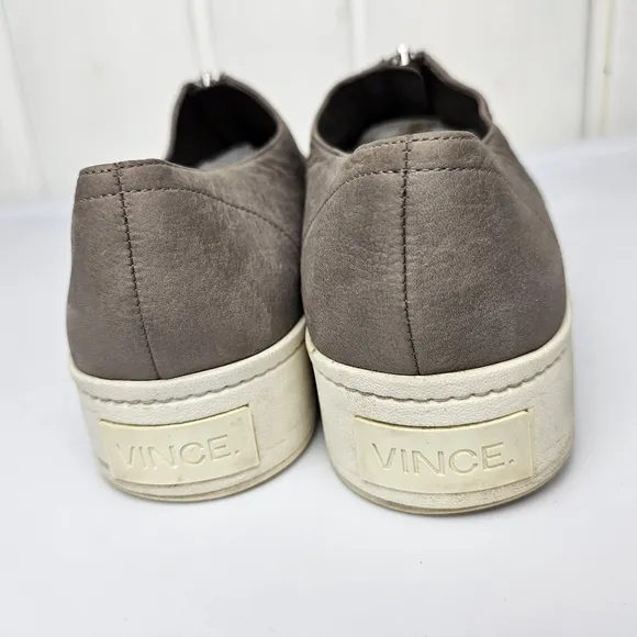 Vince Warner Gray Zip Front Nubuck Leather Platform Slip On Sneakers Women's 9.5