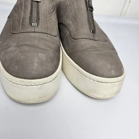 Vince Warner Gray Zip Front Nubuck Leather Platform Slip On Sneakers Women's 9.5