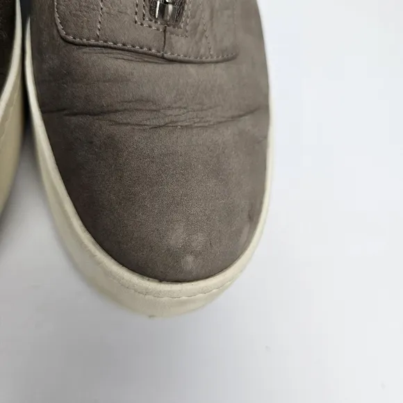 Vince Warner Gray Zip Front Nubuck Leather Platform Slip On Sneakers Women's 9.5