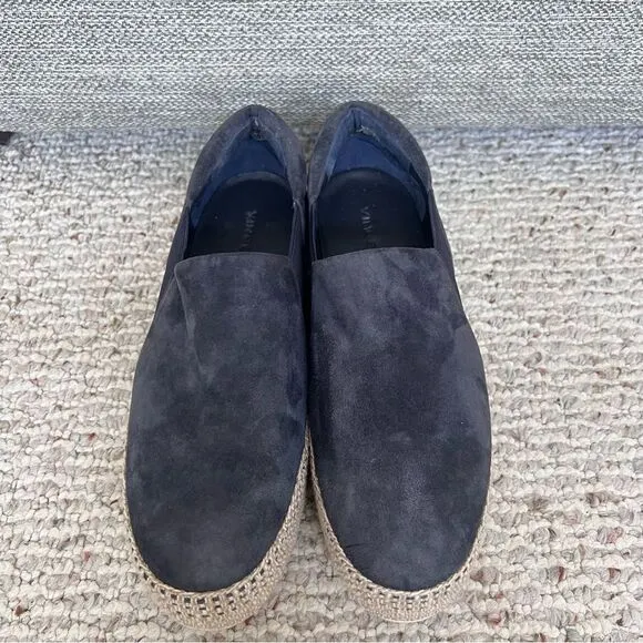 Vince Wilden Coastal Navy Blue Suede Espadrille Platform Slip On Shoes