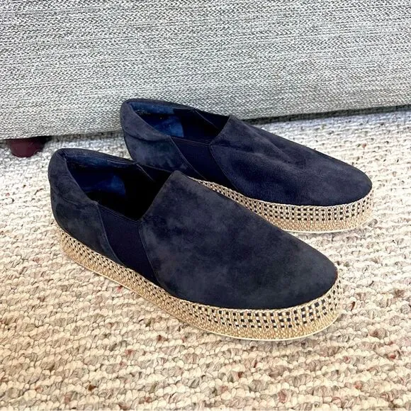 Vince Wilden Coastal Navy Blue Suede Espadrille Platform Slip On Shoes