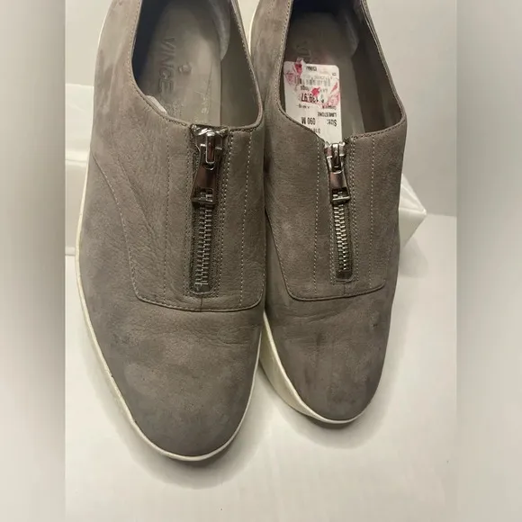 Vince Womens Warner Leather Suede Platform Zip-Up Sneakers Limestone Gray size 9