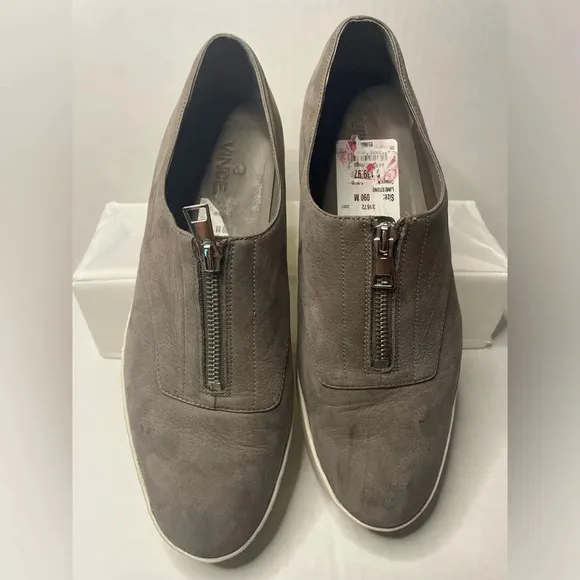 Vince Womens Warner Leather Suede Platform Zip-Up Sneakers Limestone Gray size 9