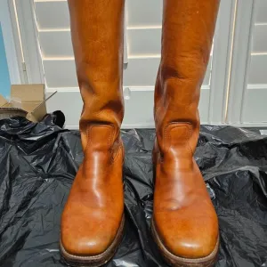 Vintage 1970s Frye Black Label Leather Square Toe Boots Size 9.5 D tan