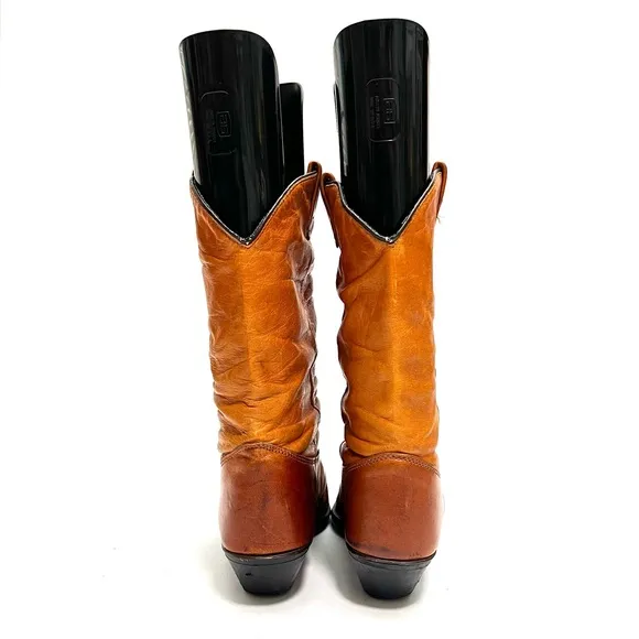 Vintage 1980s women’s tan leather slouchy cowboy boots