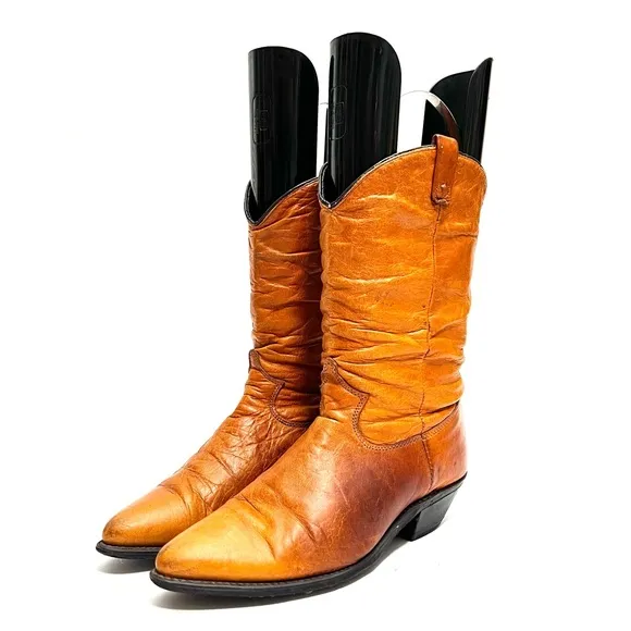 Vintage 1980s women’s tan leather slouchy cowboy boots