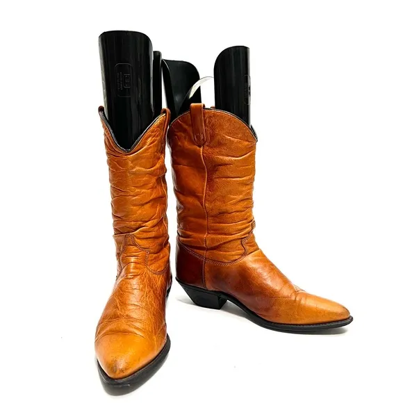 Vintage 1980s women’s tan leather slouchy cowboy boots