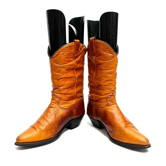 Vintage 1980s women’s tan leather slouchy cowboy boots