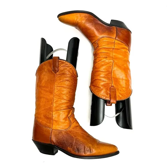 Vintage 1980s women’s tan leather slouchy cowboy boots