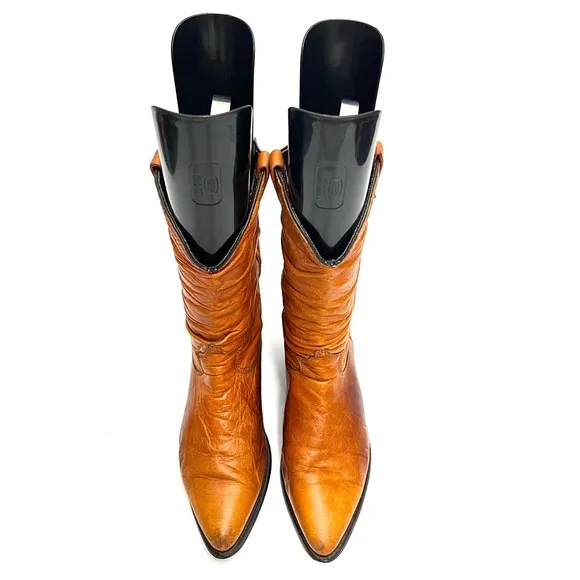 Vintage 1980s women’s tan leather slouchy cowboy boots