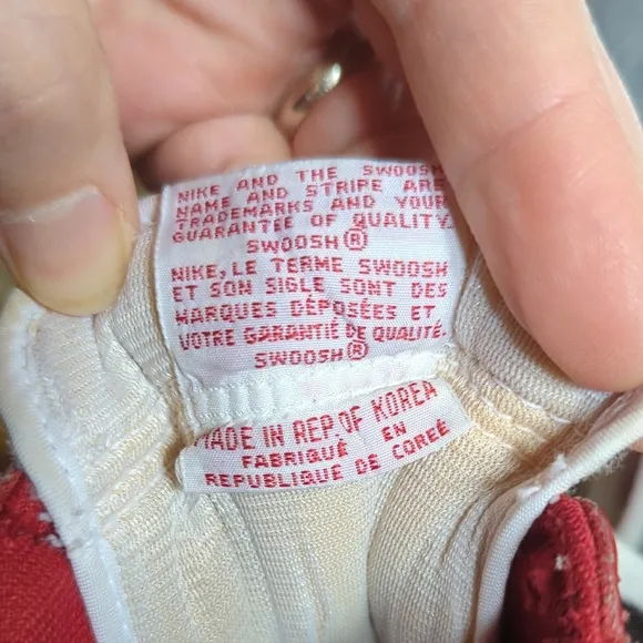 Vintage 1990's Nike  Red and White University High-Top Sneakers. Mens Size 9.