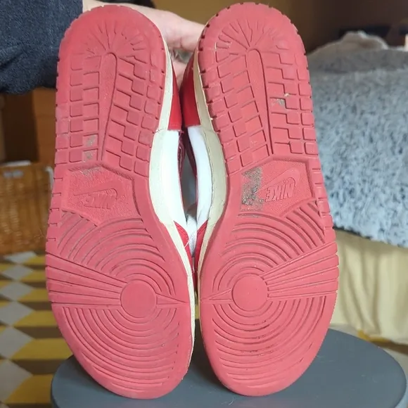 Vintage 1990's Nike  Red and White University High-Top Sneakers. Mens Size 9.
